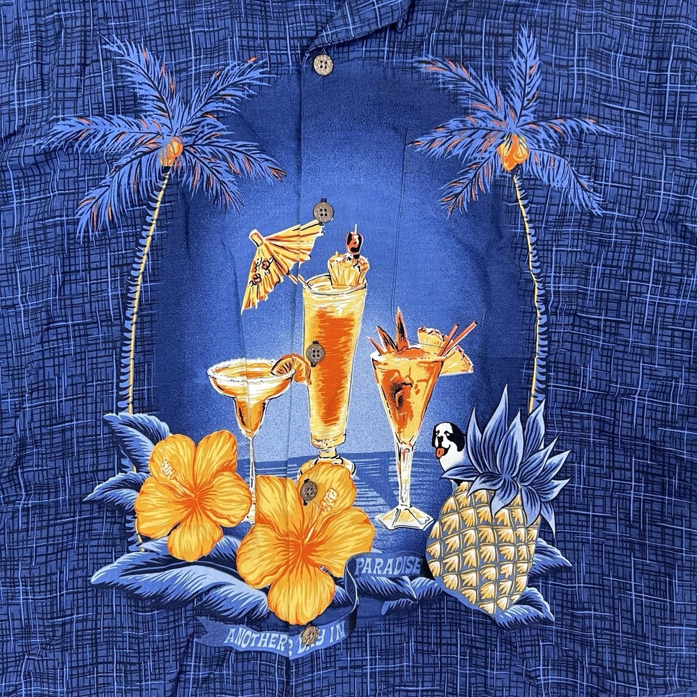 Vintage Big Dogs Men's Size XL Blue Hawaiian Shirt Dog Mixed Drinks‎ Cocktails - Picture 6 of 8